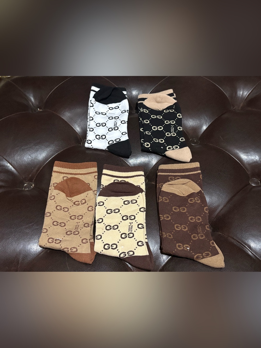 New Gucci Men's Logo Crew Socks Pack - Brown, Tan, Black, White x 5 pairs
